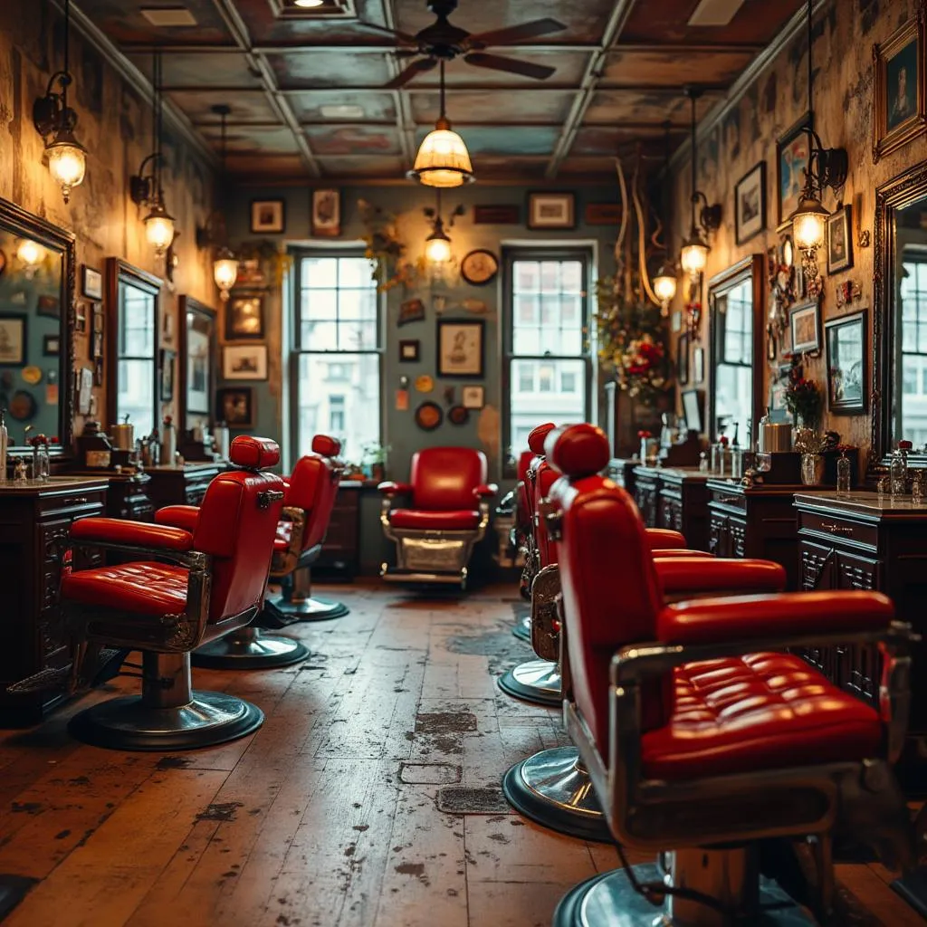 Interior de la barbería con sillones clásicos